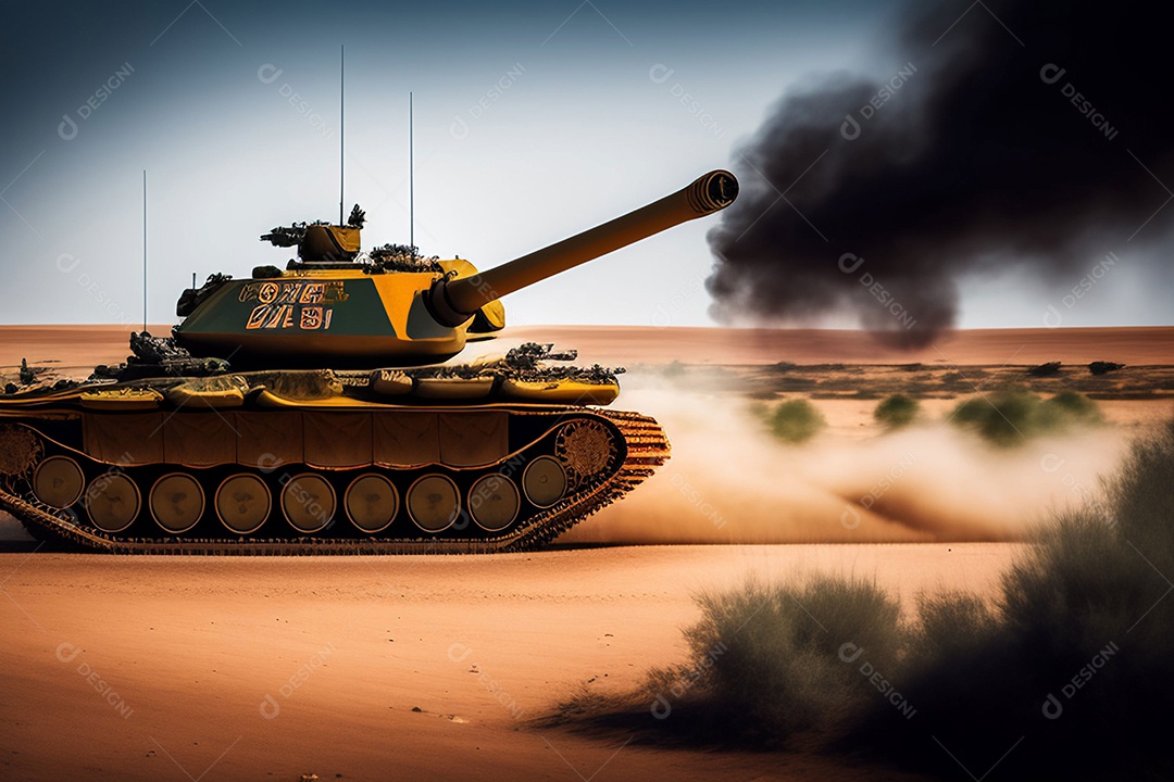 Paisagem de guerra e conflito com tanque