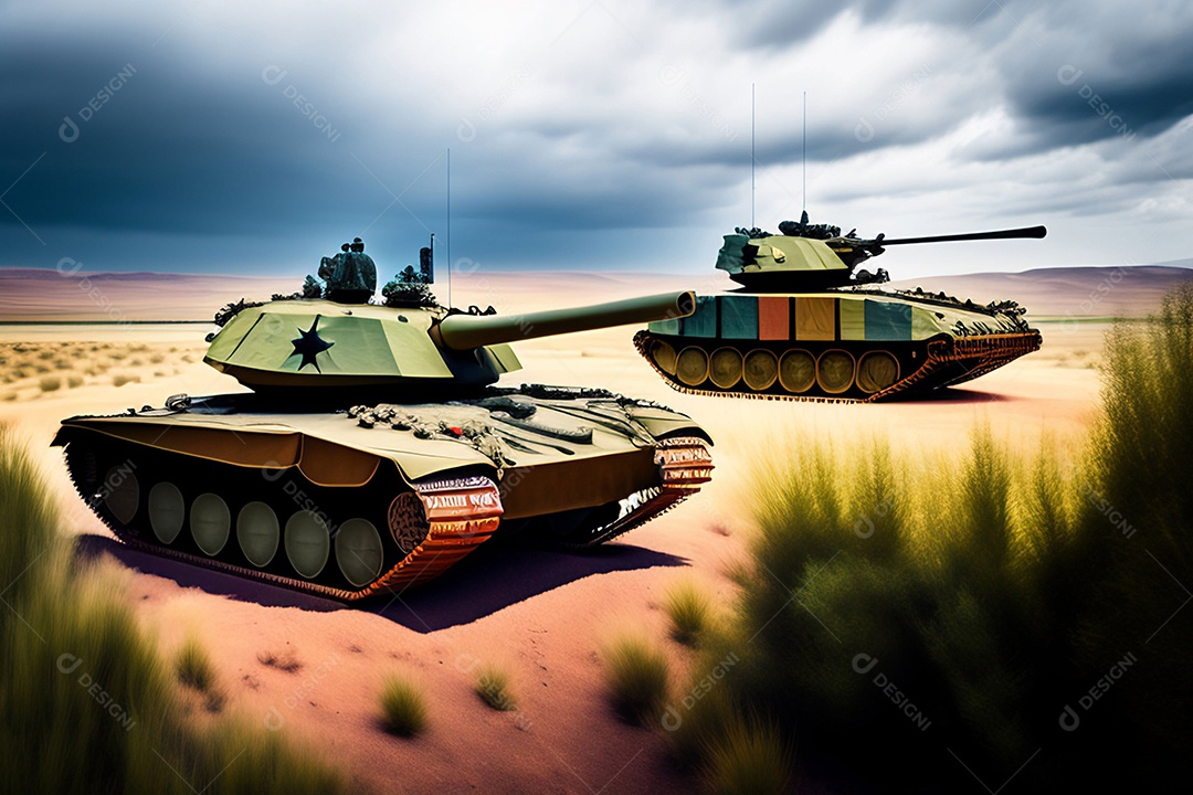 Paisagem de guerra e conflito com tanque