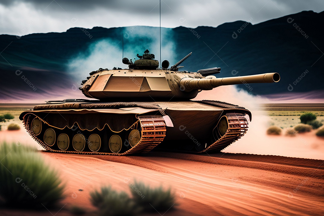 Paisagem de guerra e conflito com tanque