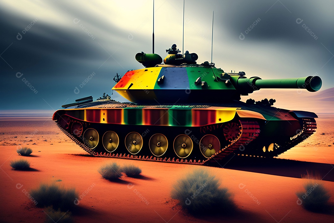 Paisagem de guerra e conflito com tanque