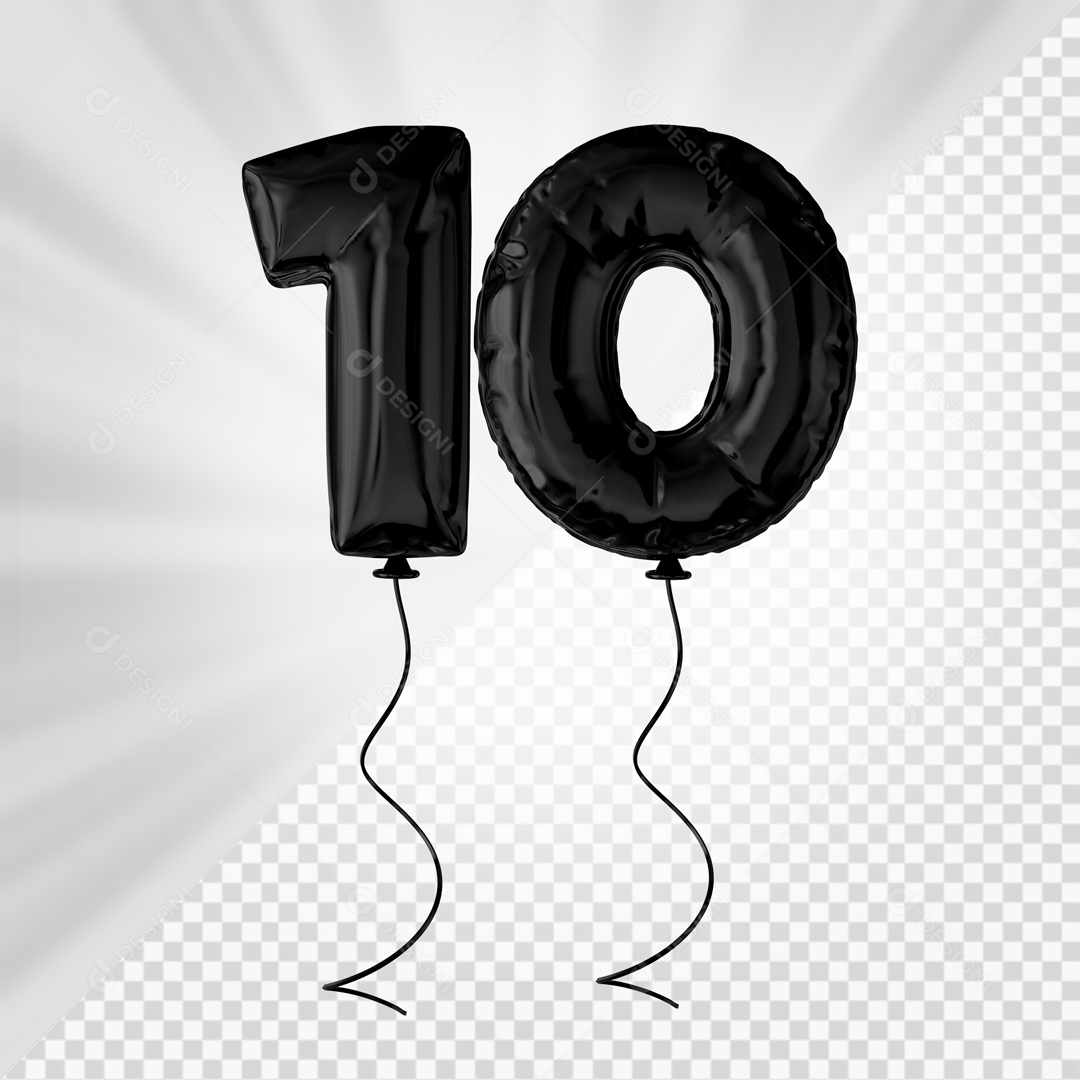 Balão De Festa Preto De Número 10 Elemento 3D Para composição PSD