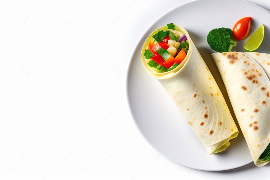 Wrap de tortilla com falafel e legumes isolados