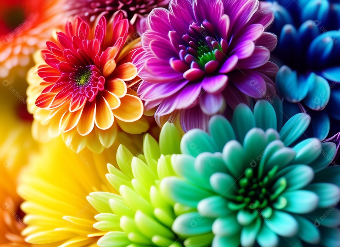 Um buquê de crisântemos coloridos