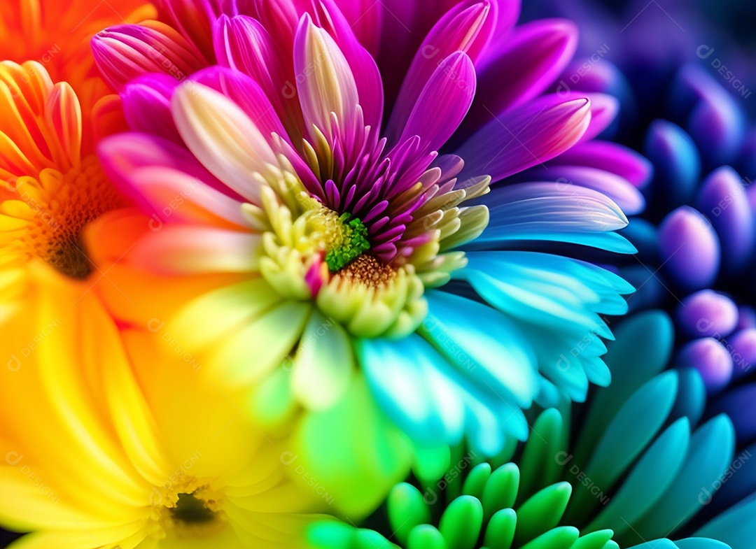 Um buquê de crisântemos coloridos