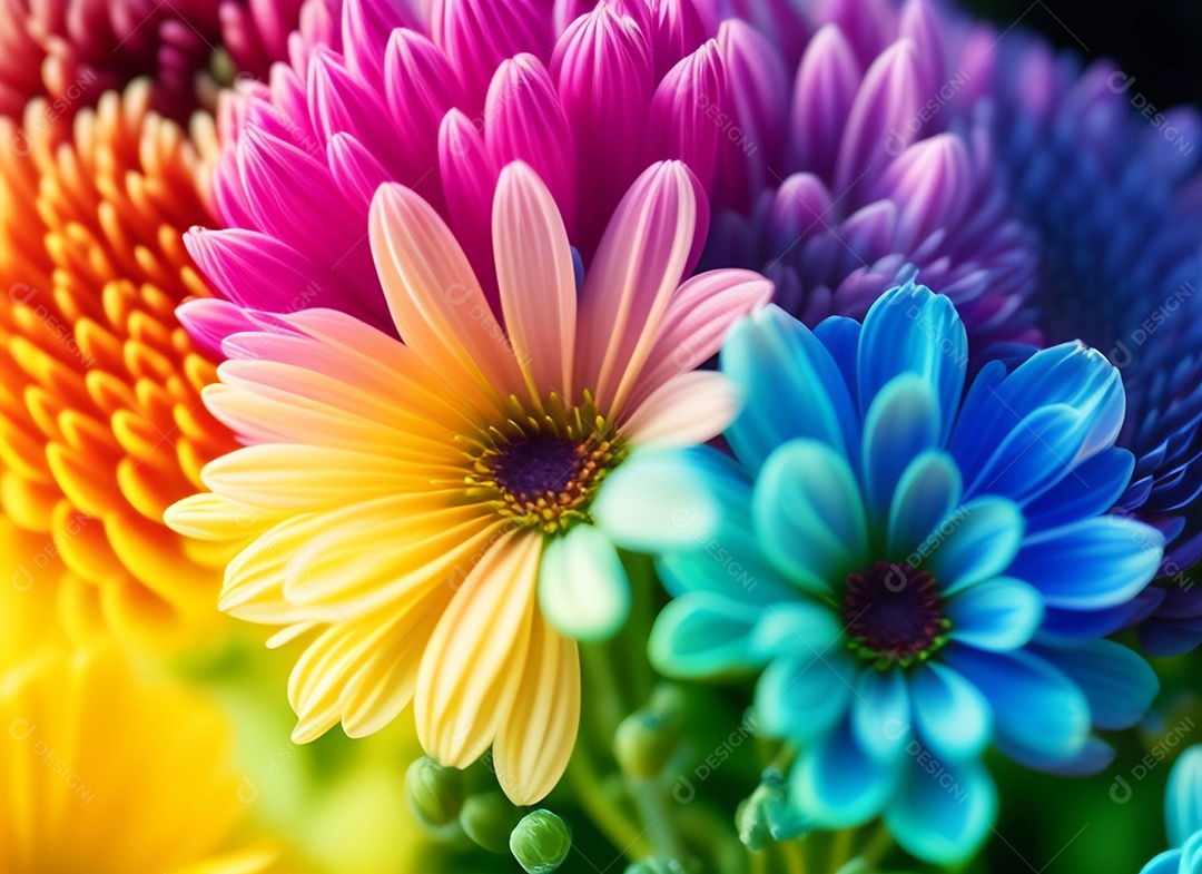 Fundo de macro de crisântemos coloridos
