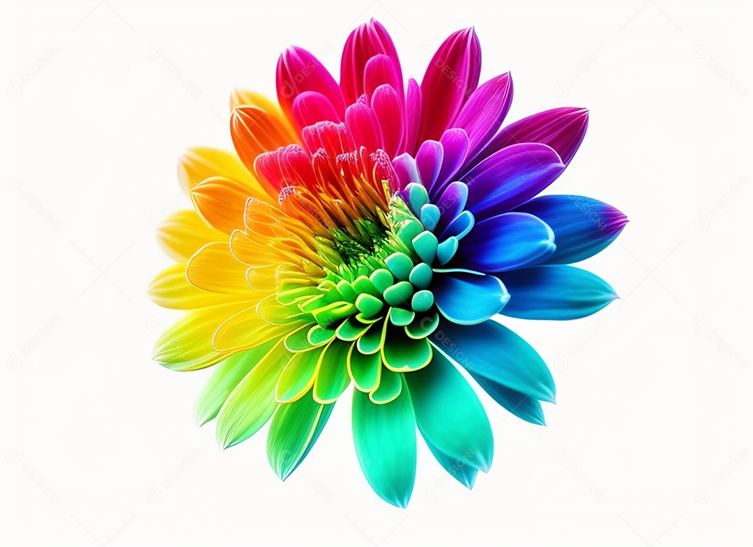 Um buquê de crisântemos coloridos em um fundo branco