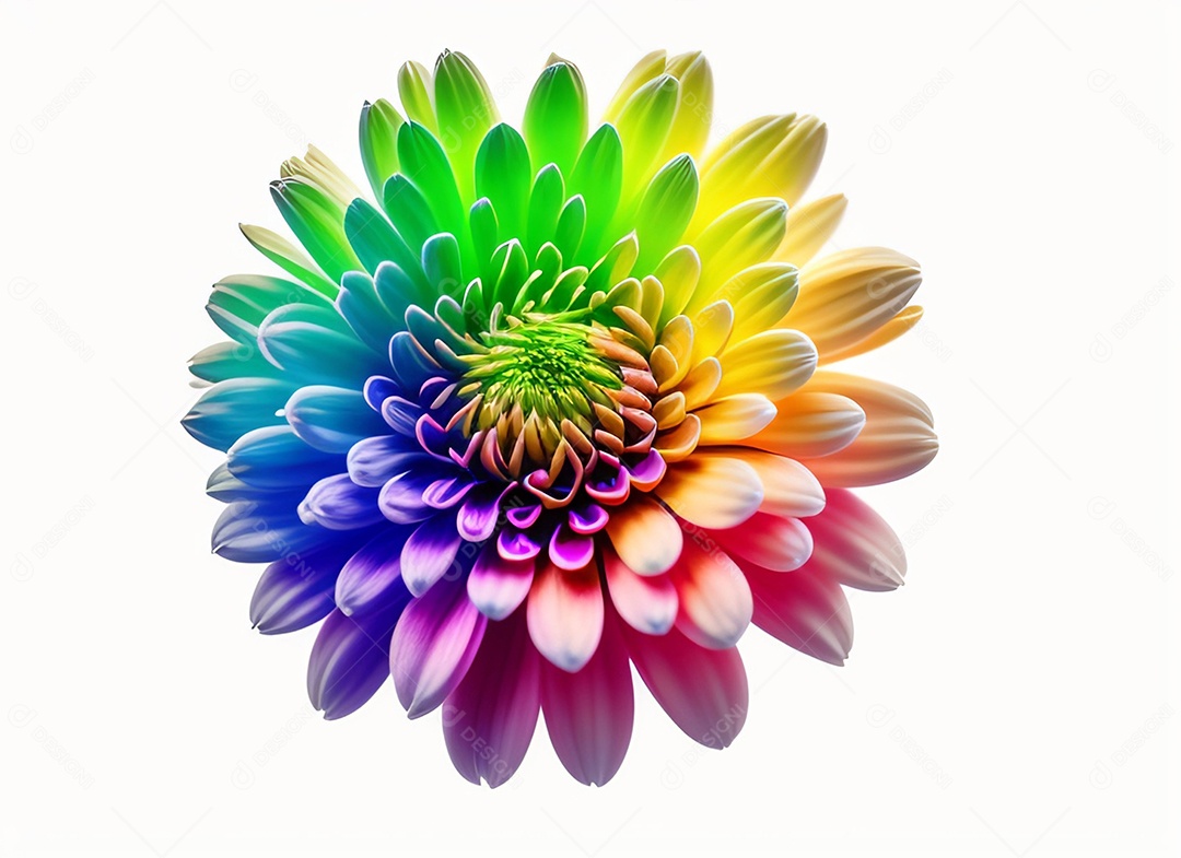 Um buquê de crisântemos coloridos em um fundo branco