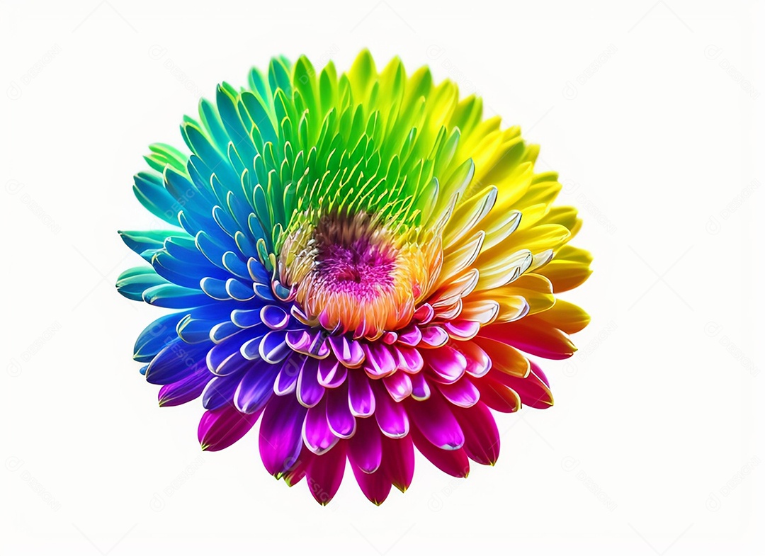 Um buquê de crisântemos coloridos em um fundo branco