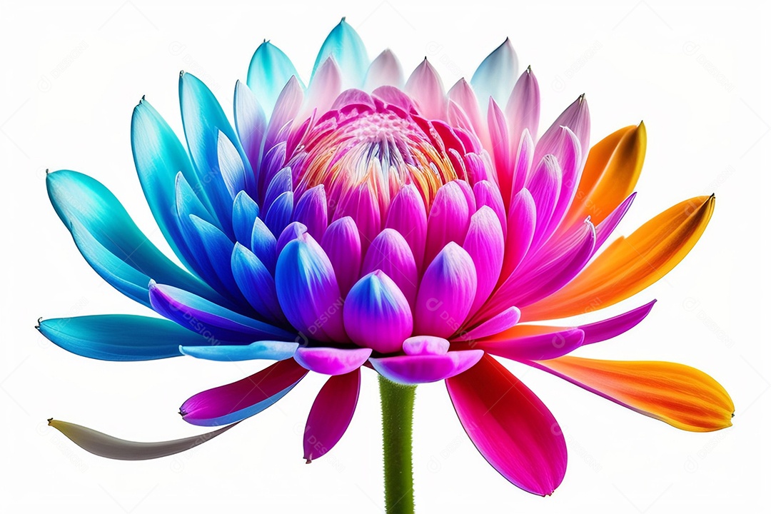 Um buquê de crisântemos coloridos em um fundo branco