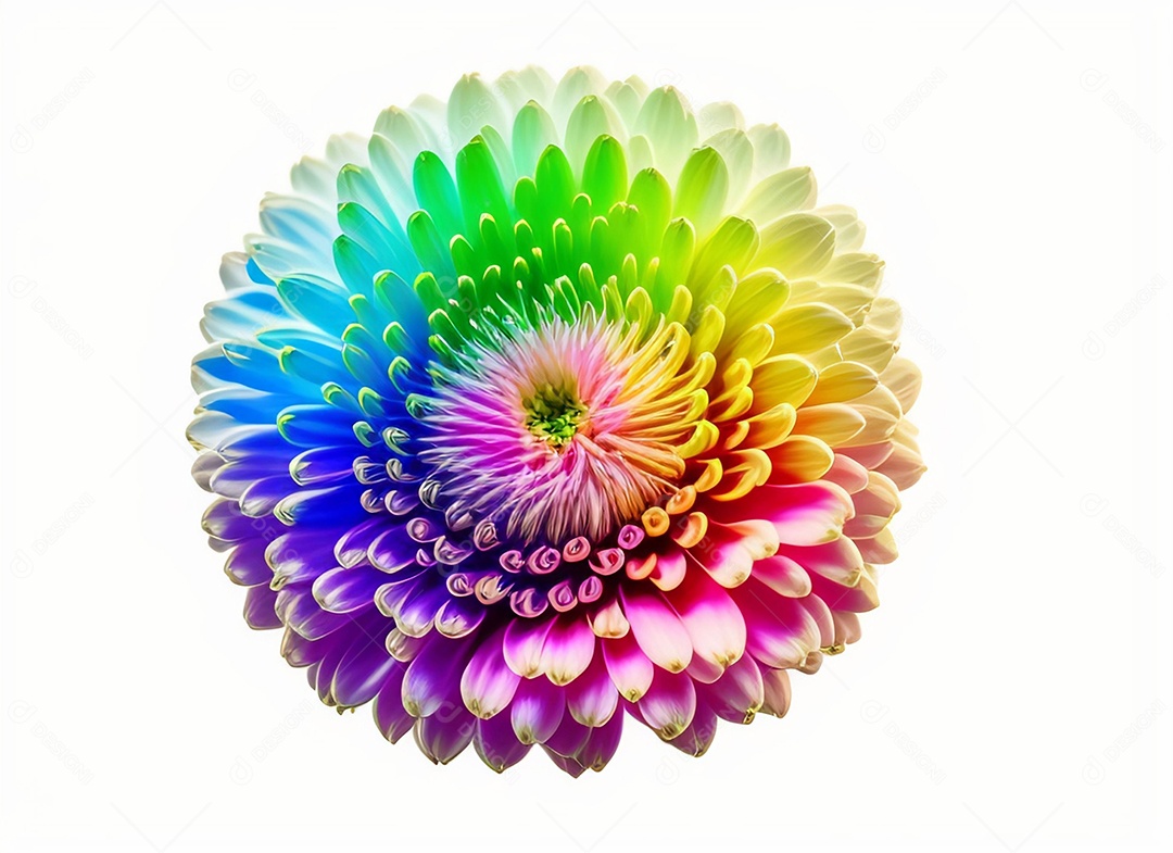 Um buquê de crisântemos coloridos em um fundo branco