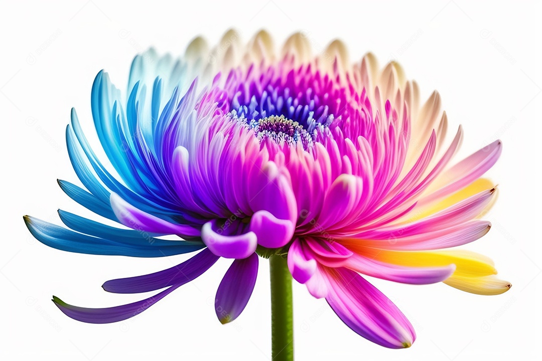 Um buquê de crisântemos coloridos em um fundo branco