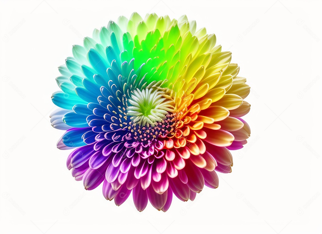 Um buquê de crisântemos coloridos em um fundo branco