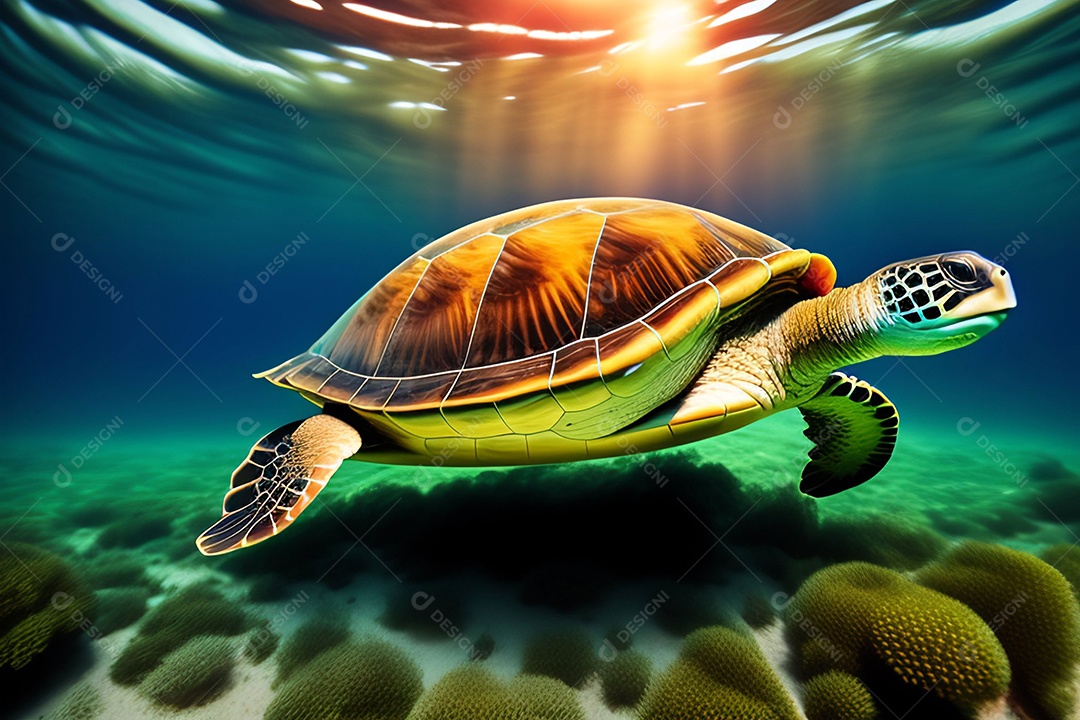 Tartaruga nadando debaixo dágua