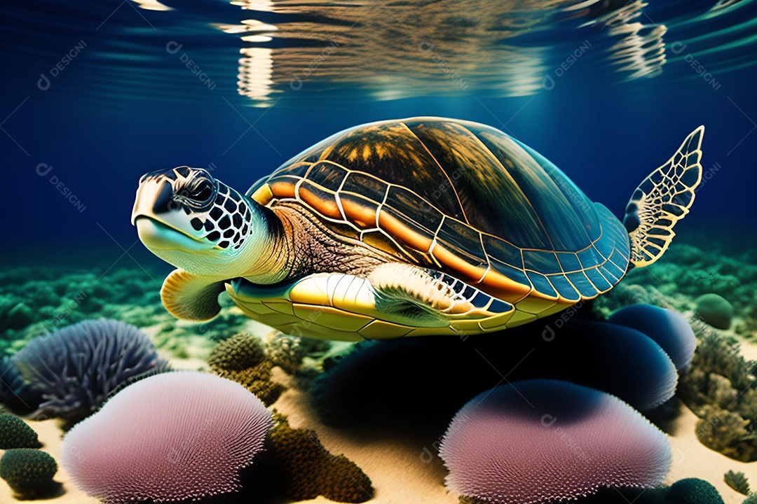 Tartaruga nadando debaixo dágua