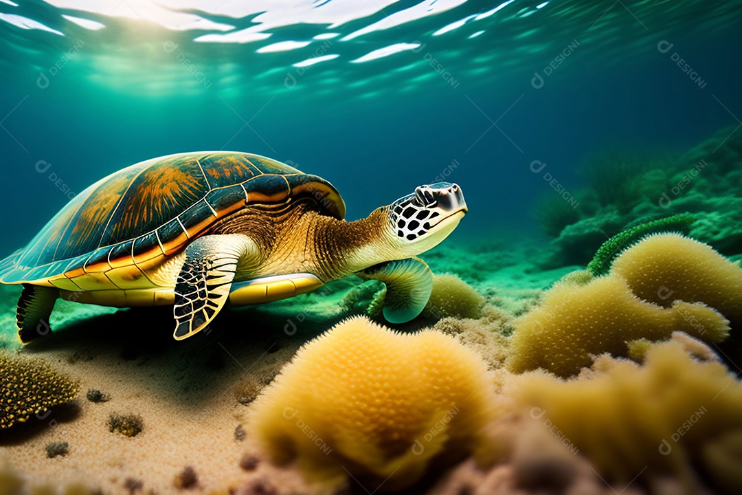 Tartaruga nadando debaixo dágua