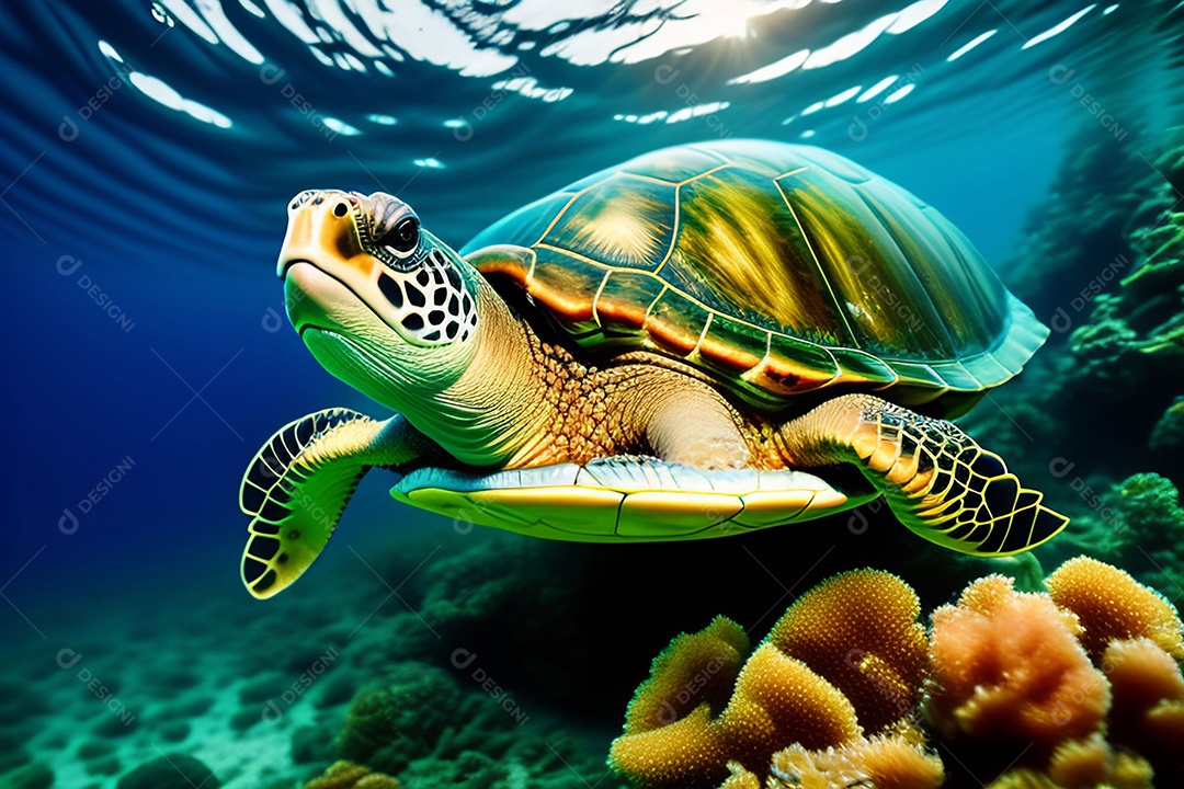 Tartaruga nadando debaixo dágua
