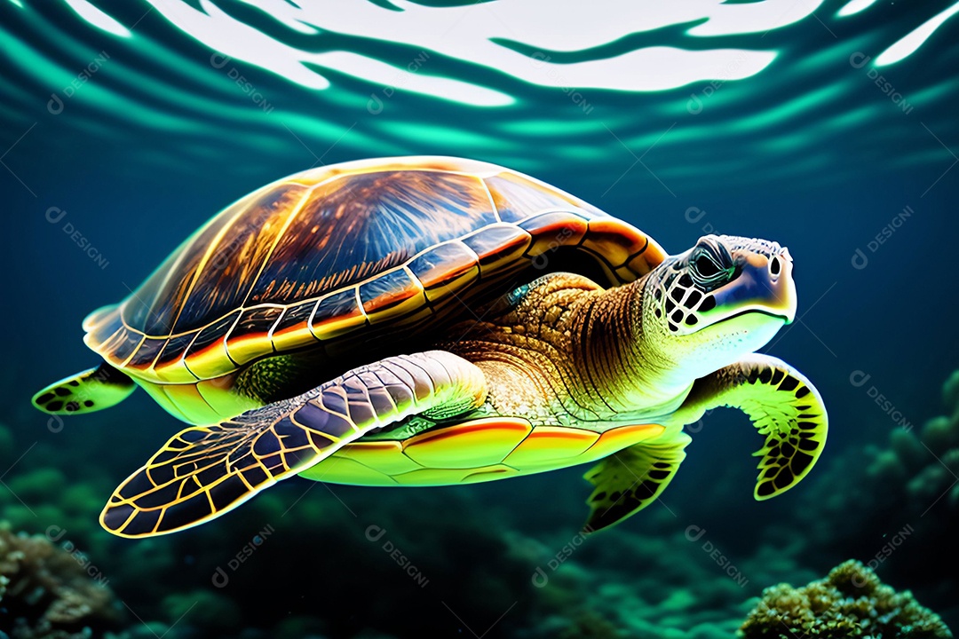 Tartaruga nadando debaixo dágua