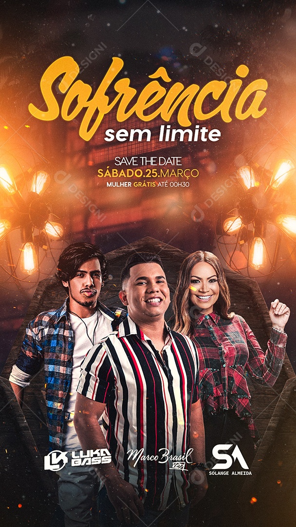 Flyer Sofrência Sem Limite Luka Bassa Marco Brasil Solange Almeida Story Social Media PSD Editável