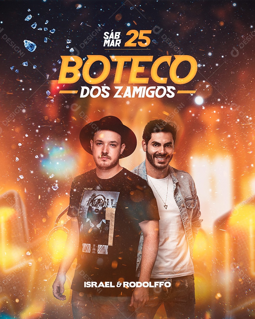 Flyer Sertanejo Botecos Dos Zamigos Israel e Rodolffo Social Media PSD Editável