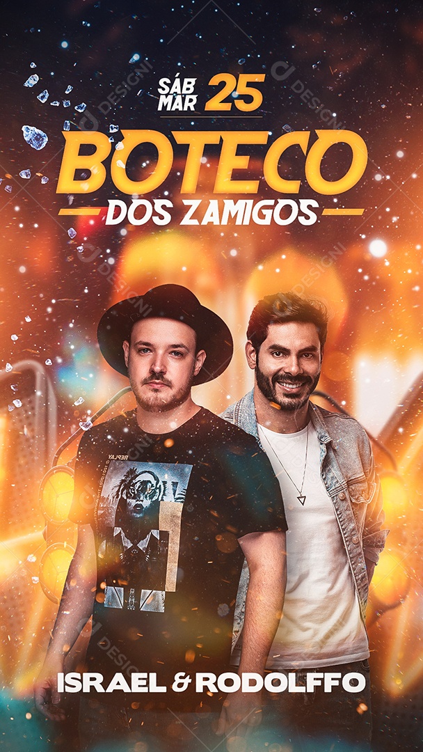 Flyer Sertanejo Botecos Dos Zamigos Israel e Rodolffo Story Social Media PSD Editável