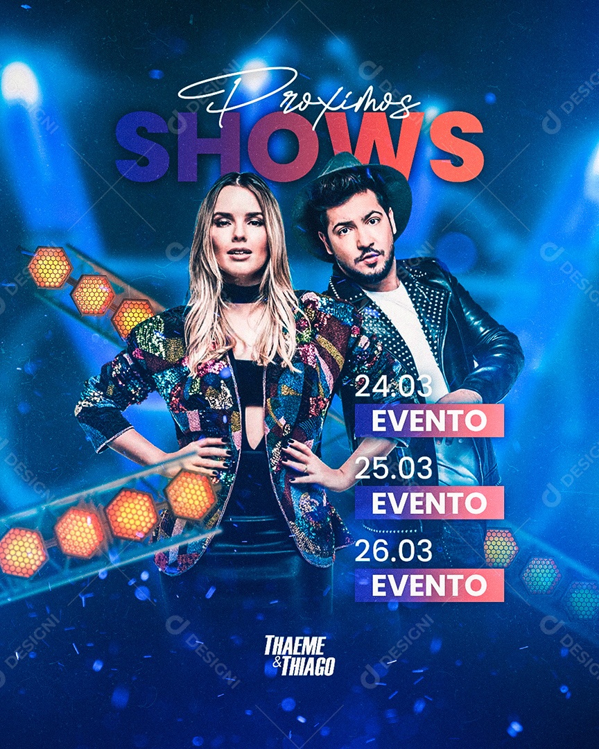 Flyer Agenda Próximos Shows Thaeme e Thiago Social Media PSD Editável