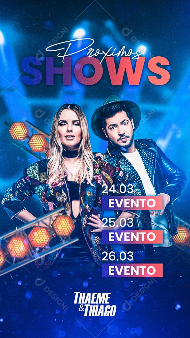 Flyer Agenda Próximos Shows Thaeme e Thiago Story Social Media PSD Editável