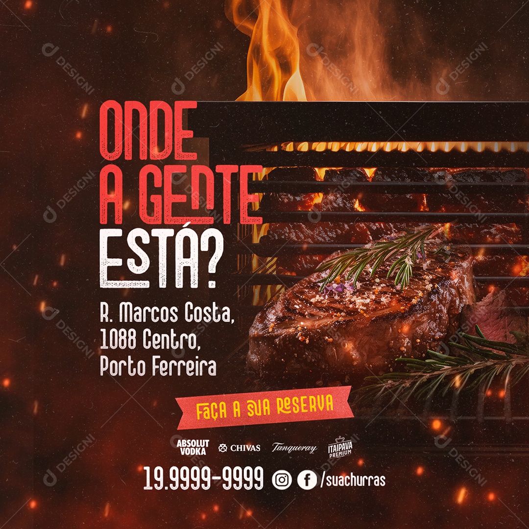 Onde A Gente Está Churrascaria Social Media PSD Editável