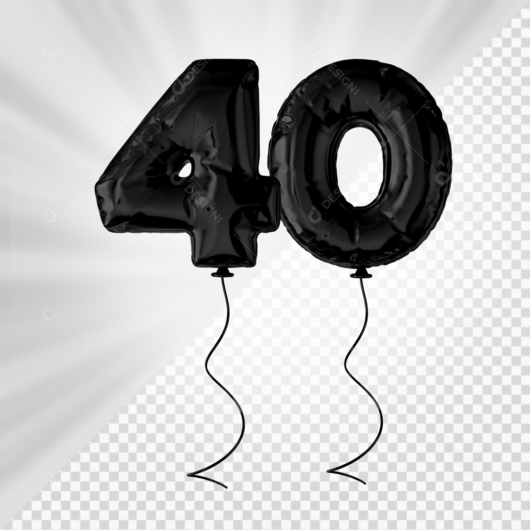 Balão De Festa Preto De Número 40 Elemento 3D Para composição PSD