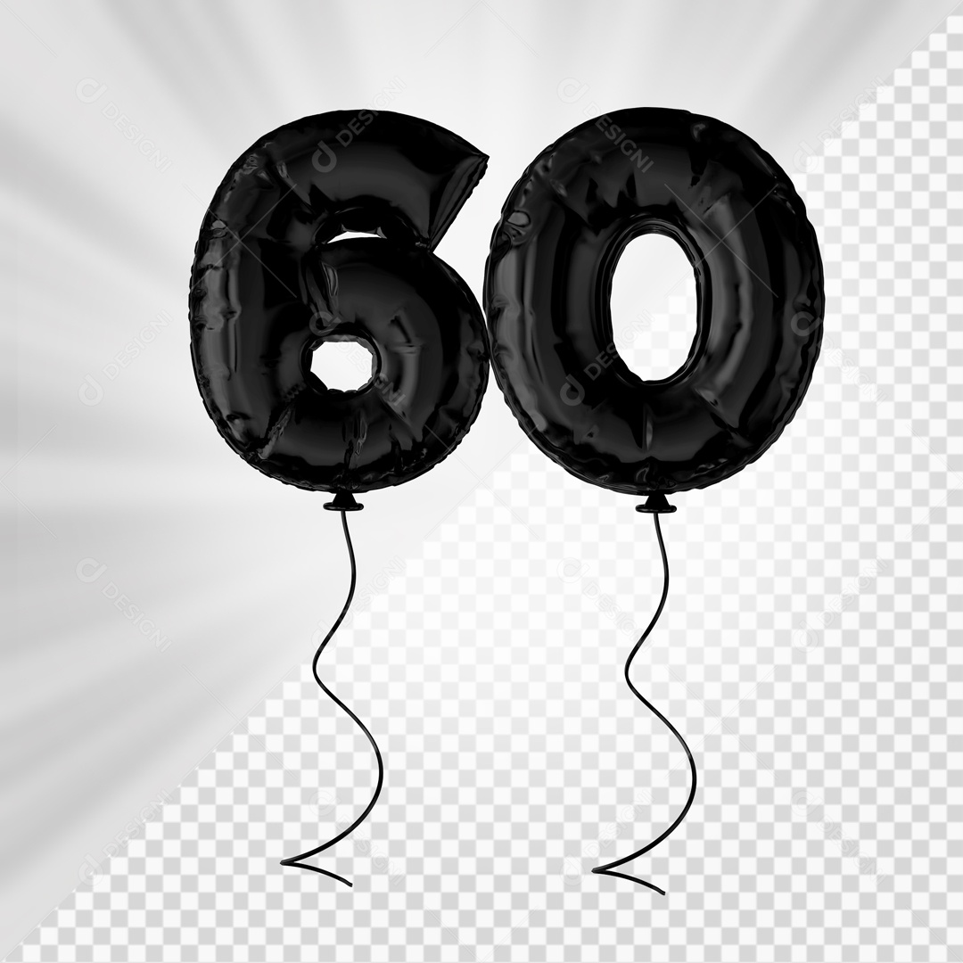 Balão De Festa Preto De Número 60 Elemento 3D Para composição PSD