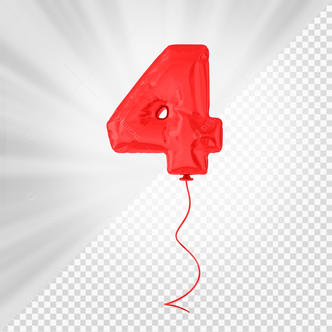 Balão De Festa Vermelho De Número 4 Elemento 3D Para composição PSD