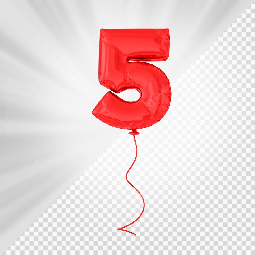 Balão De Festa Vermelho De Número 5 Elemento 3D Para composição PSD