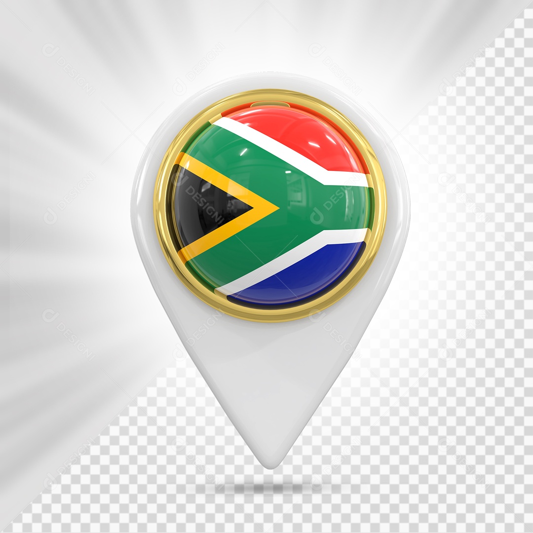 Pin De Localização Branco Com Bandeira Da África do Sul Elemento 3D PSD