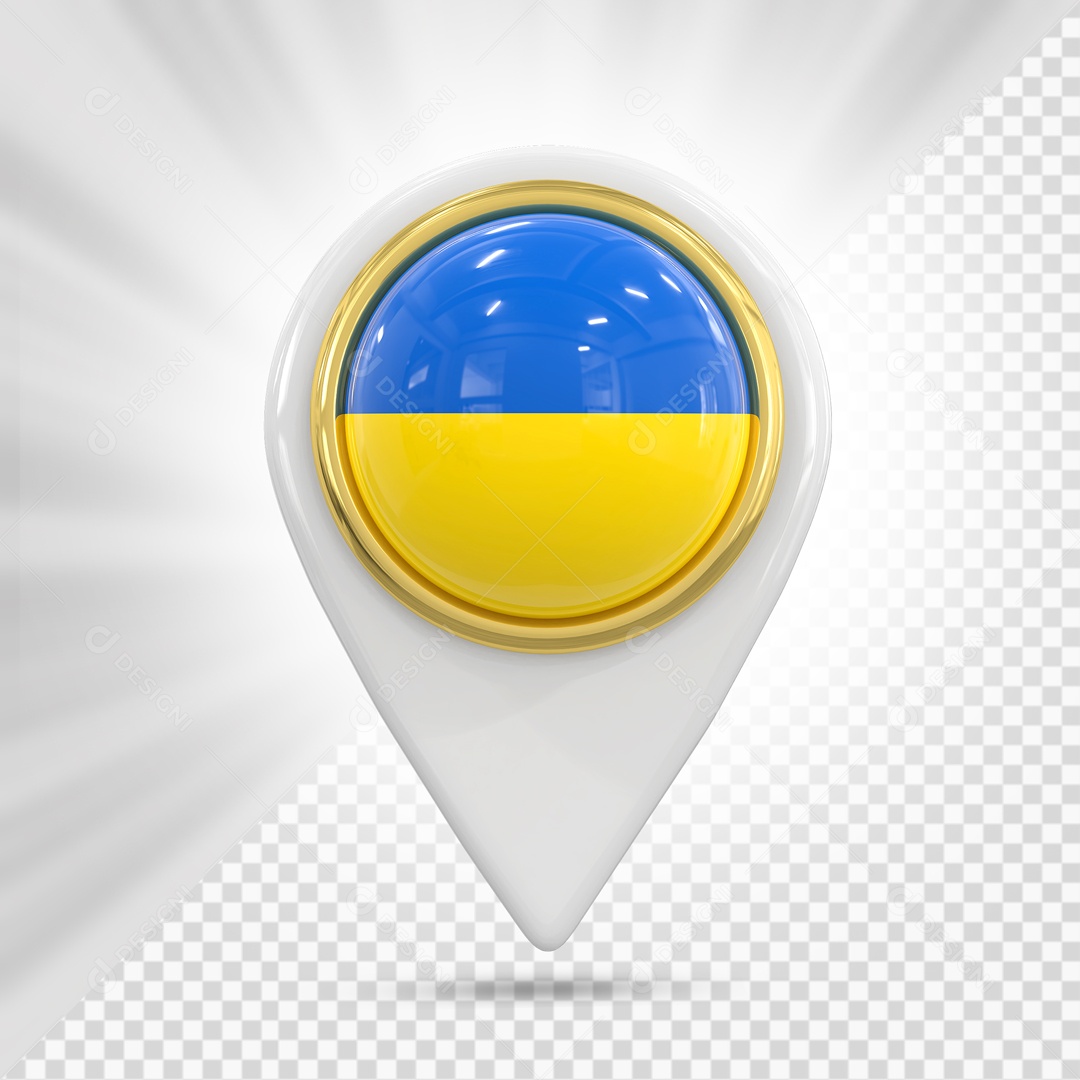 Pin De Localização Branco Com Bandeira De Ucrânia Elemento 3D PSD