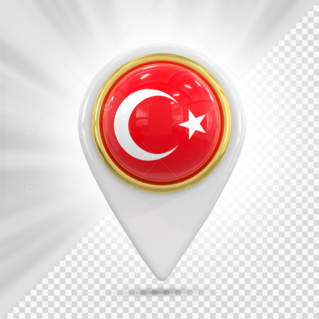 Pin De Localização Branco Com Bandeira De Turquia Elemento 3D PSD