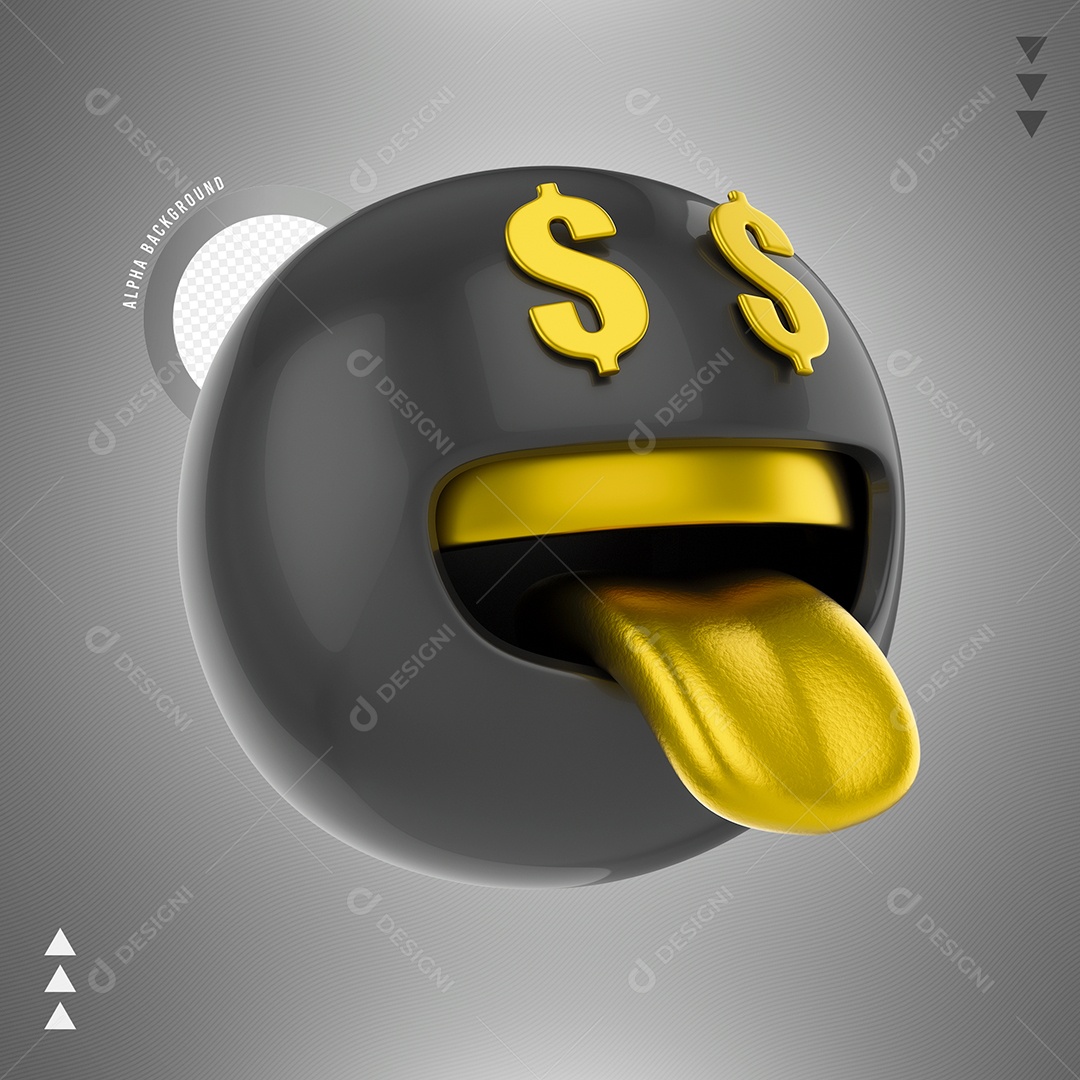 Emoji Preto Com Olhos De Dinheiro de Ouro Elemento 3D Para Composição PSD