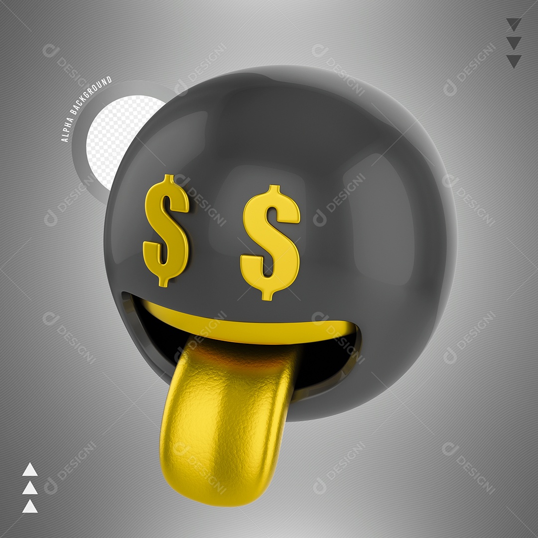 Emoji Preto Com Olhos De Dinheiro de Ouro Elemento 3D Para Composição PSD