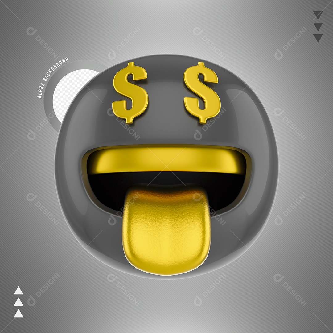 Emoji Preto Com Olhos De Dinheiro de Ouro Elemento 3D Para Composição PSD