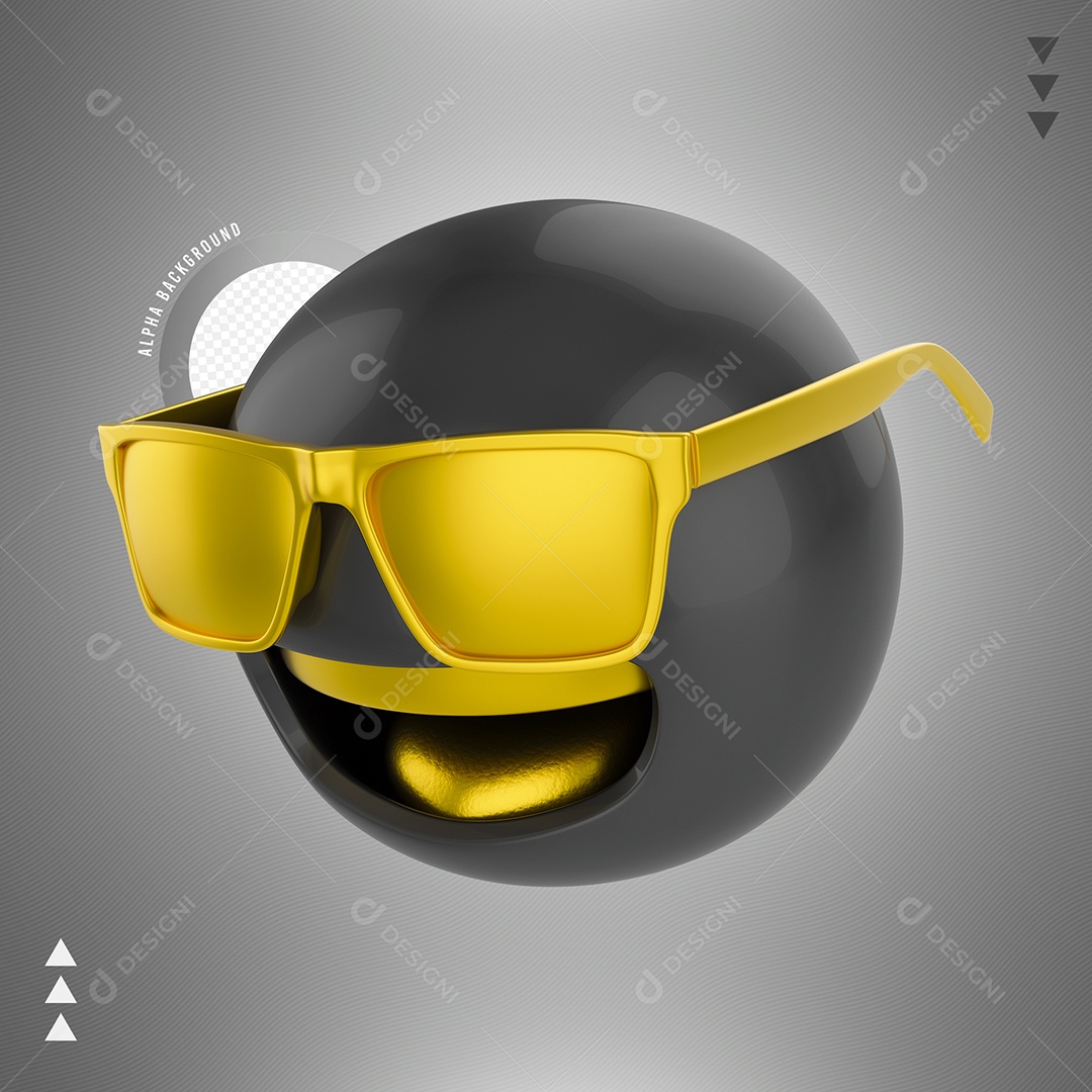 Emoji Preto De Óculos e Dentes de Ouro Elemento 3D Para Composição PSD