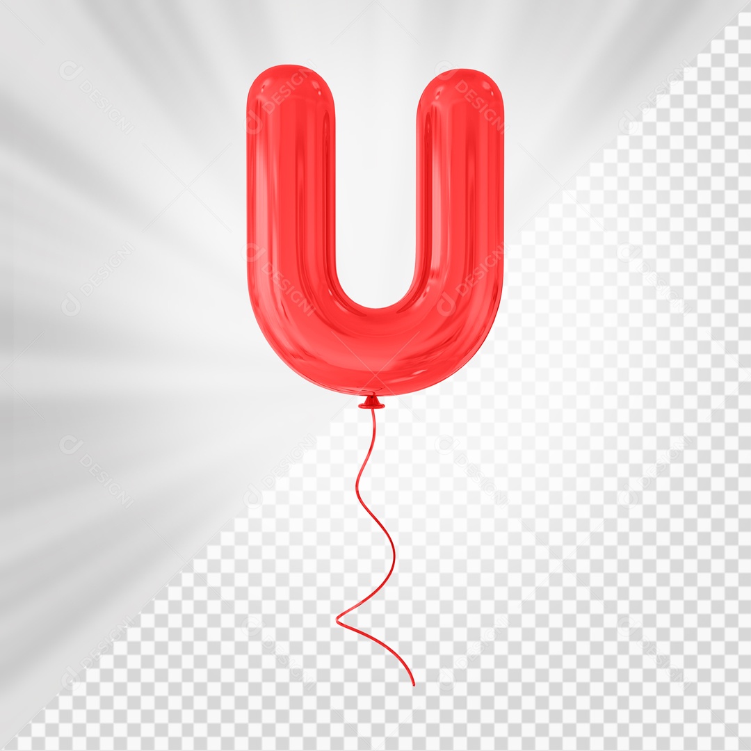 Balão De Festa Vermelho De Letra U Elemento 3D Para composição PSD