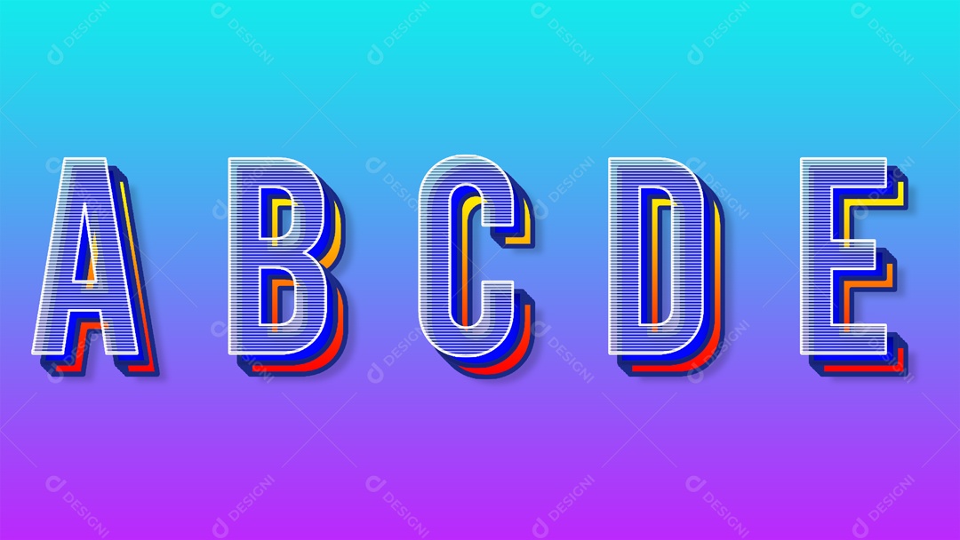 Letras A, B, C, D, E Alfabeto Elementos PSD Efeito de texto moderno e colorido