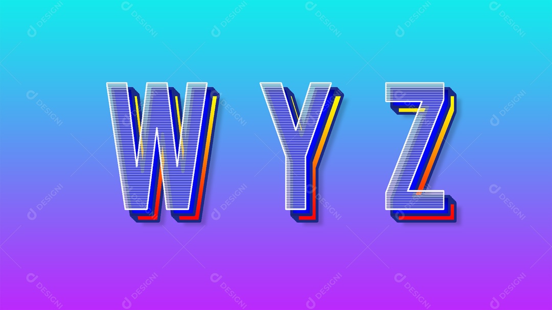 Letras W, Y, Z, Alfabeto Elementos PSD Efeito de texto moderno e colorido