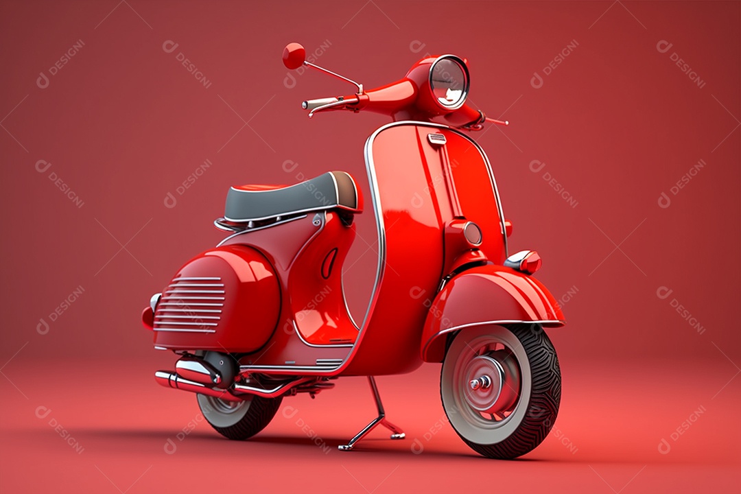 Bela scooter elétrica com linda coloração vermelha em background gerada por IA