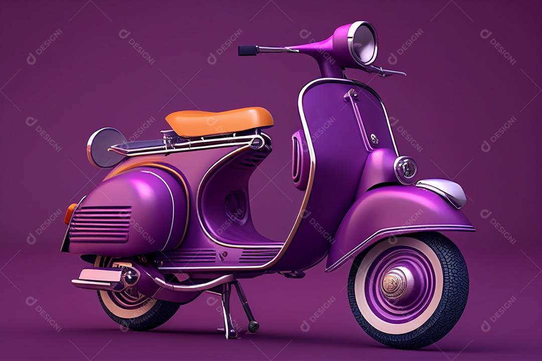 Bela scooter elétrica com linda coloração roxa em background gerada por IA