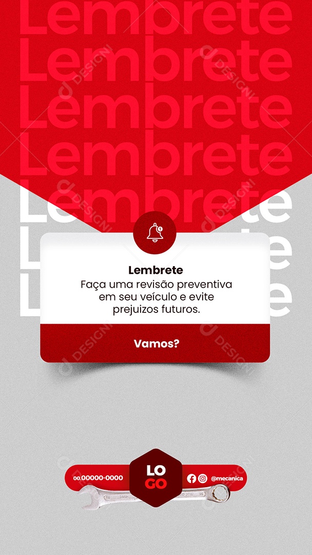 Lembrete Faça sua Revisão Preventiva em seu Veículo e Evite Prejuízos Futuros Story Oficina Mecânica Social Media PSD Editável