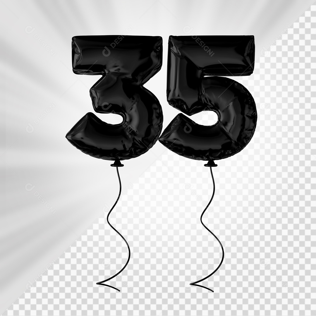 Balão De Festa Preto De Número 35 Elemento 3D Para composição PSD