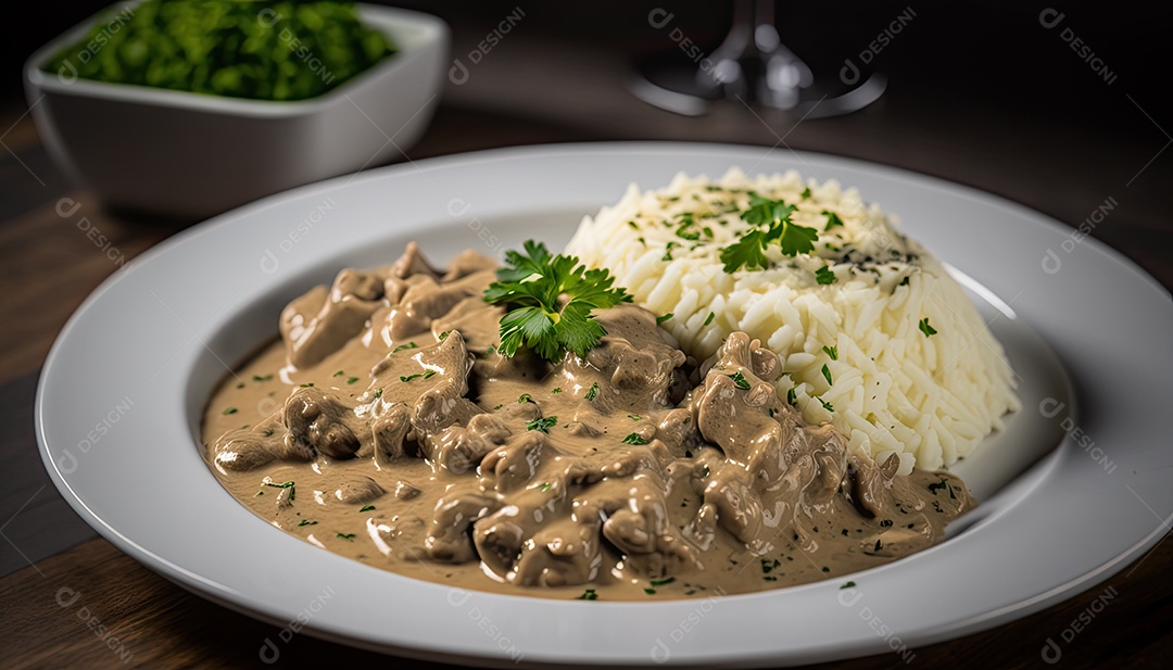 Ilustração de um prato de strogonoff.
