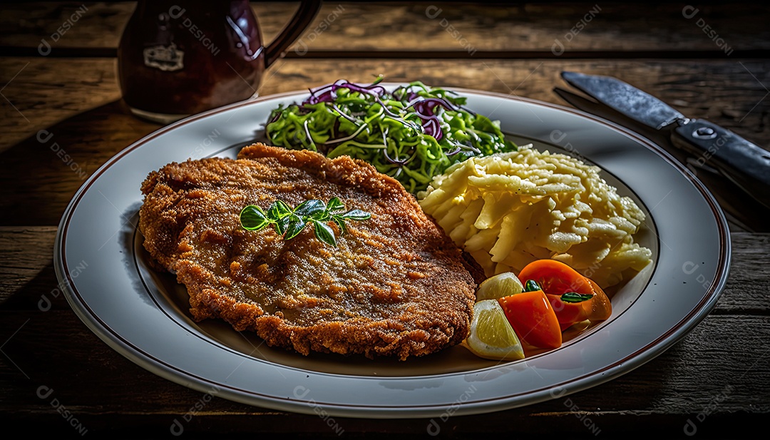 Ilustração de um prato de schnitzel.