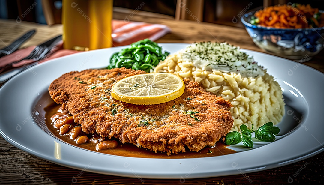 Ilustração de um prato de schnitzel.