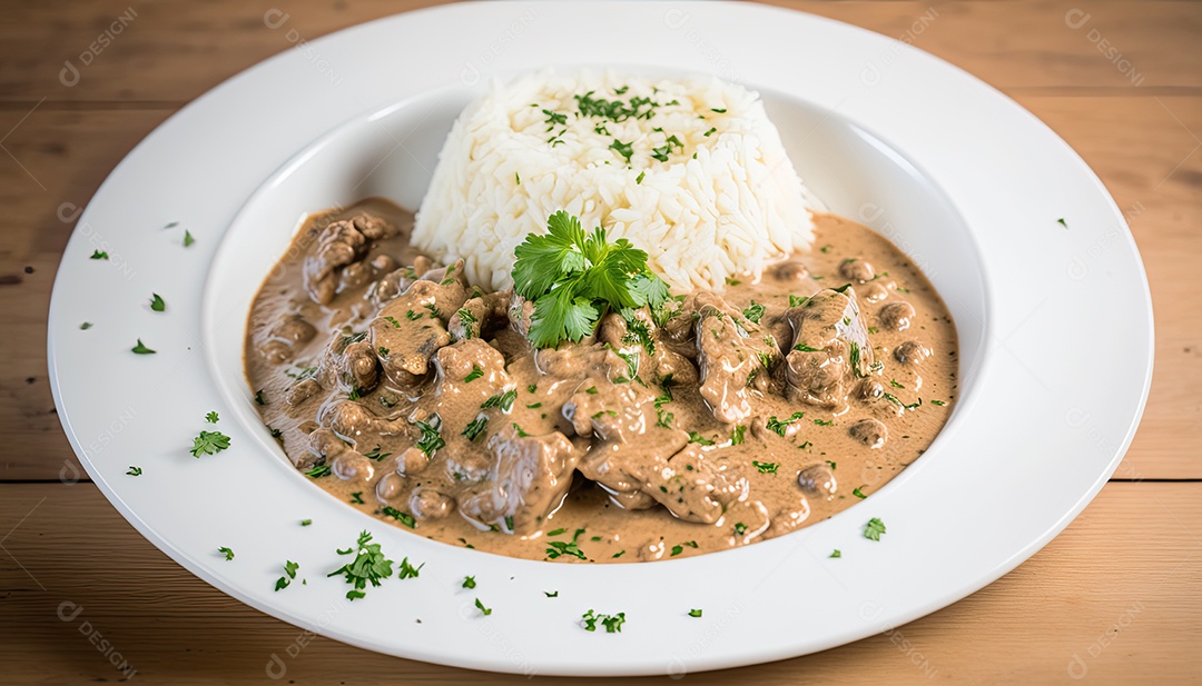 Ilustração de um prato de estrogonofe.