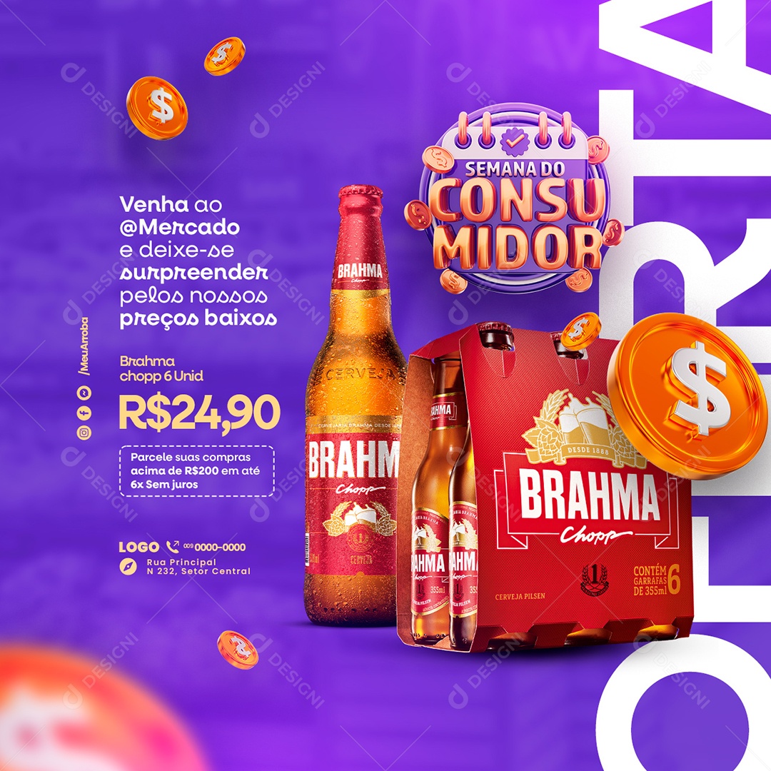 Campanha Publicitária Dia Do Consumidor Cervejaria Cerveja Brahma Social Media PSD Editável